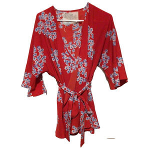 Kimchi Blue ~ Women's Red Ruffled Floral Print Kimono Jacket ~ Size XS-S